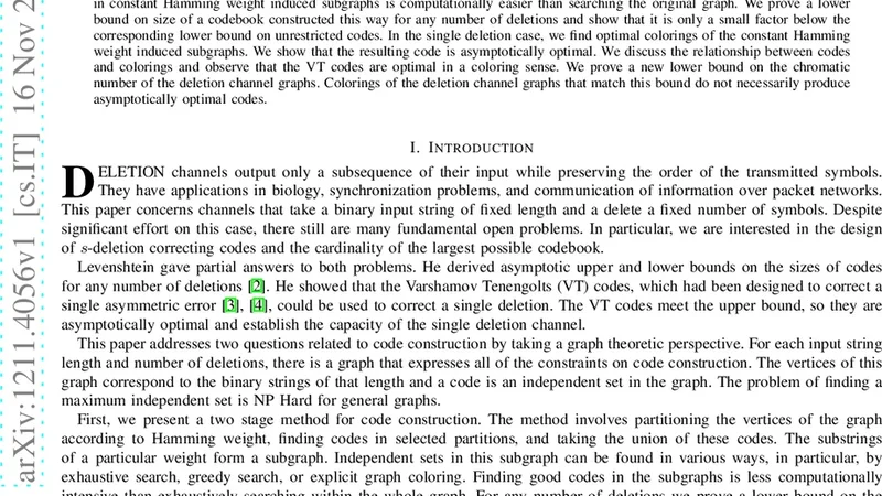 Two Approaches to the Construction of Deletion Correcting Codes: Weight   Partitioning and Optimal Colorings