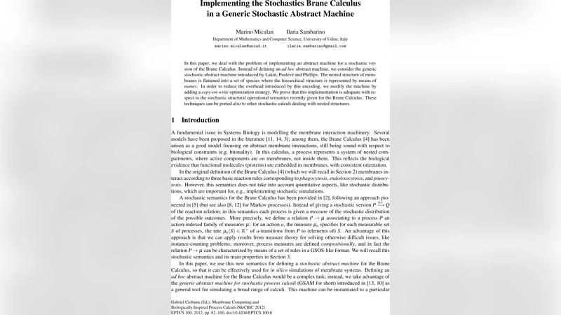 Implementing the Stochastics Brane Calculus in a Generic Stochastic   Abstract Machine