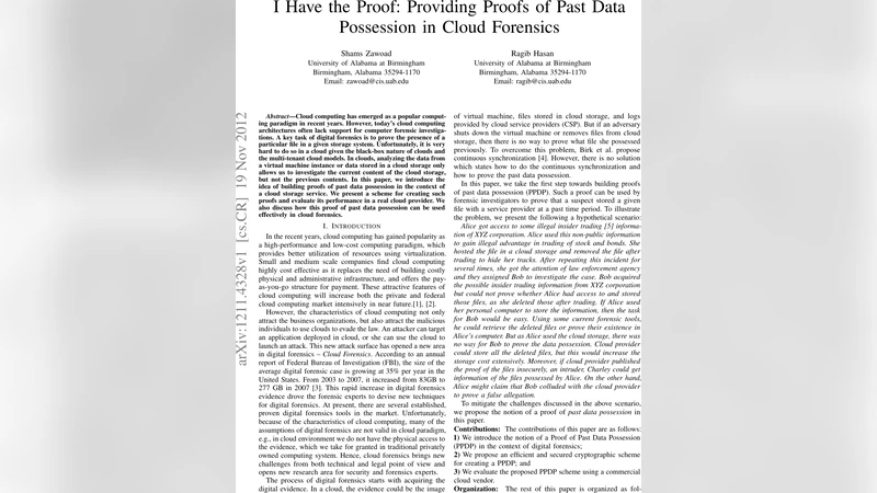 I Have the Proof: Providing Proofs of Past Data Possession in Cloud   Forensics