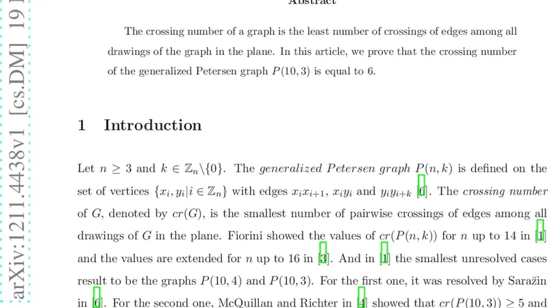 The crossing number of the generalized Petersen graph P(10, 3) is six