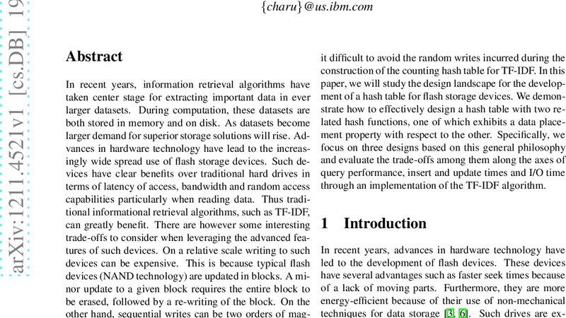 Hash in a Flash: Hash Tables for Solid State Devices