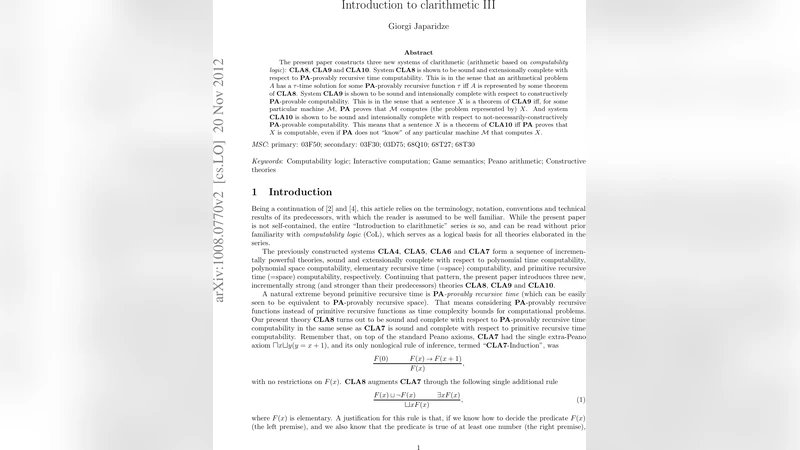 Introduction to clarithmetic III