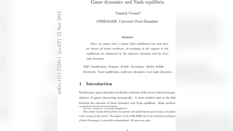Game Dynamics and Nash Equilibria