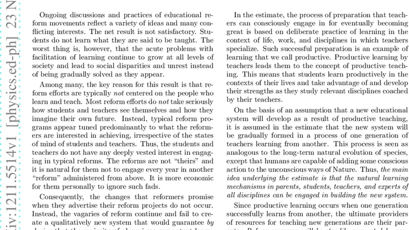 Estimate of resources required for a meaningful reform of education