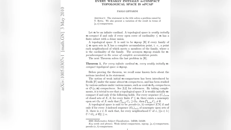 Every weakly initially m-compact topological space is mpcap