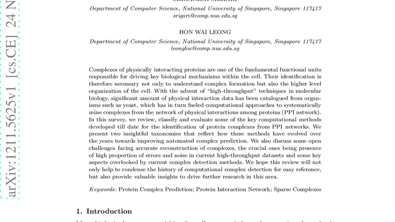 A survey of computational methods for protein complex prediction from   protein interaction networks
