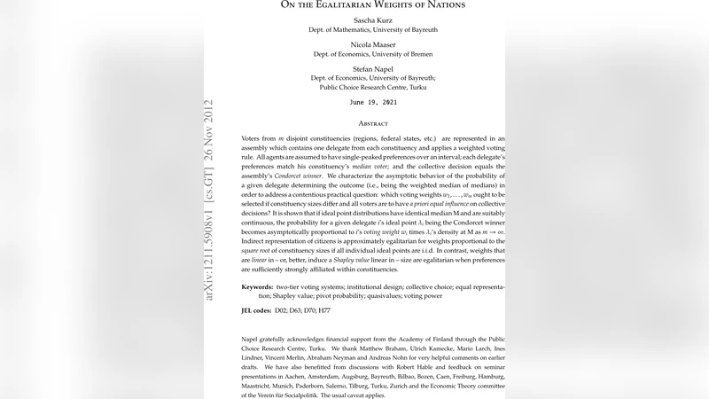 On the Egalitarian Weights of Nations