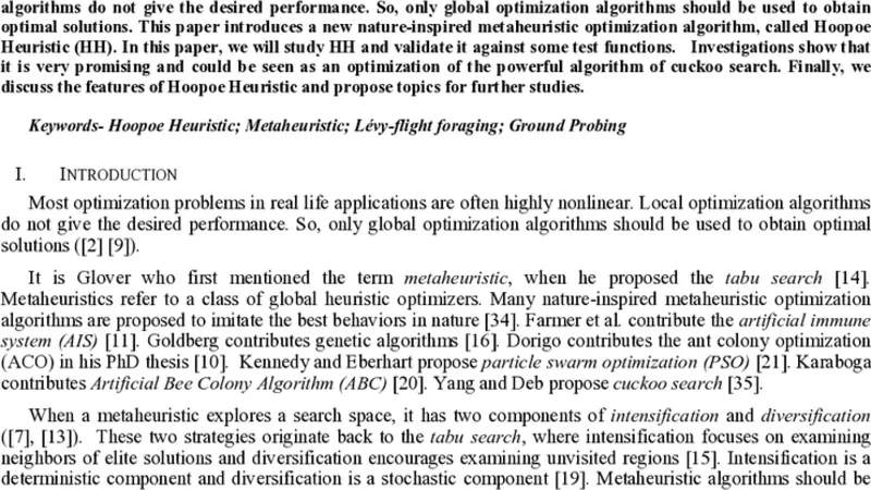 New Hoopoe Heuristic Optimization