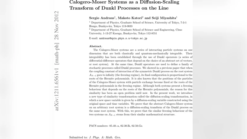 Calogero-Moser Systems as a Diffusion-Scaling Transform of Dunkl   Processes on the Line