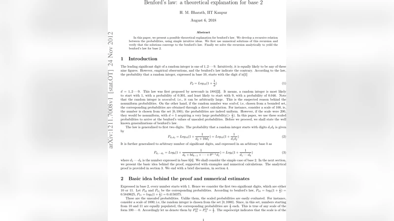 Benfords law: A theoretical explanation for base 2