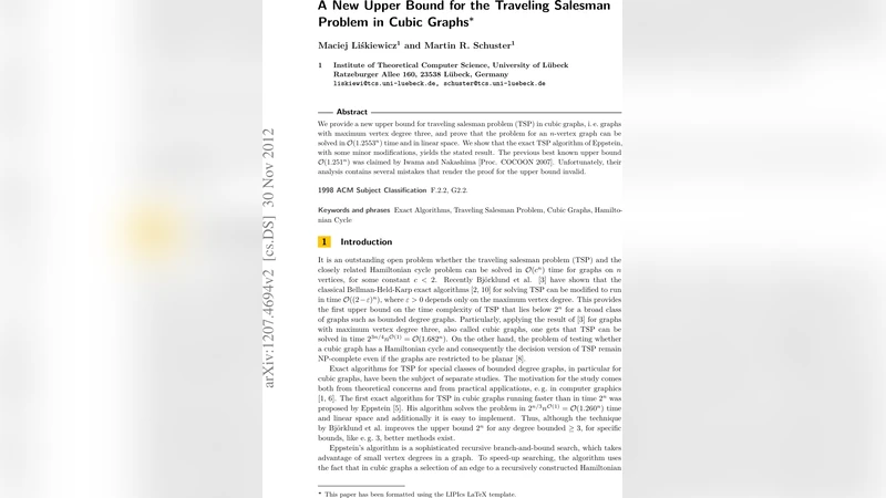 A New Upper Bound for the Traveling Salesman Problem in Cubic Graphs