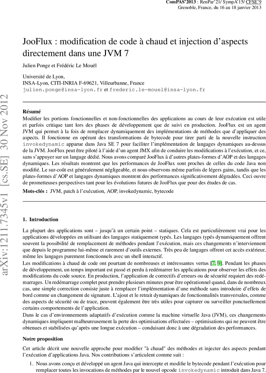 JooFlux : modification de code `a chaud et injection daspects   directement dans une JVM 7