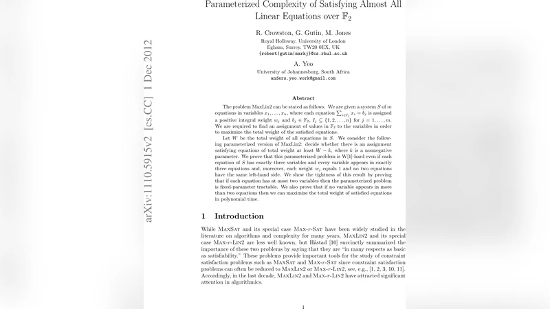 Parameterized Complexity of Satisfying Almost All Linear Equations over   $mathbb{F}_2$