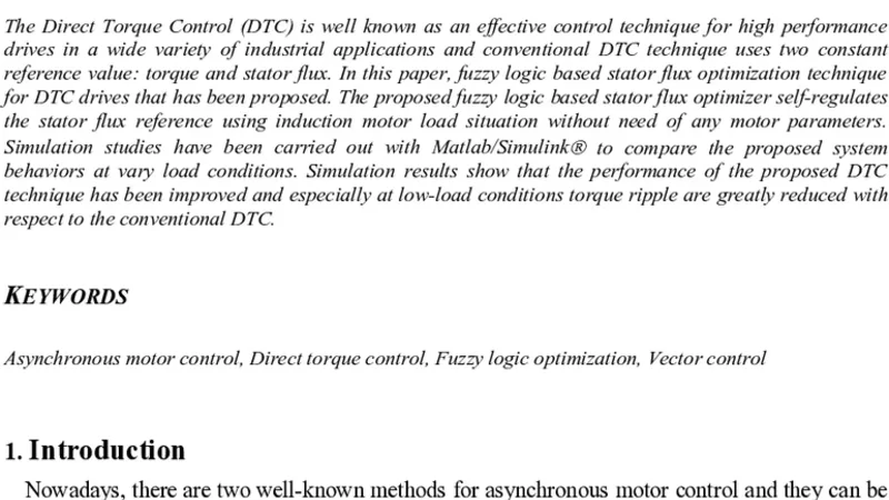 Stator flux optimization on direct torque control with fuzzy logic