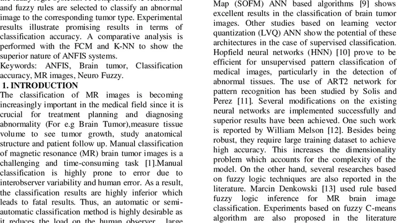 Artificial Neural Network Fuzzy Inference System (ANFIS) For Brain Tumor   Detection