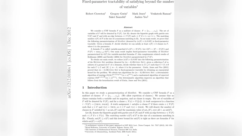 Fixed-parameter tractability of satisfying beyond the number of   variables
