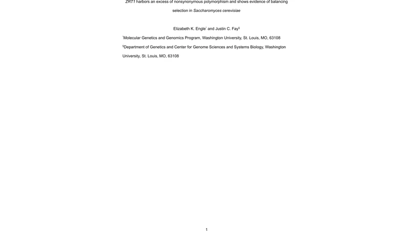 ZRT1 harbors an excess of nonsynonymous polymorphism and shows evidence   of balancing selection in Saccharomyces cerevisiae