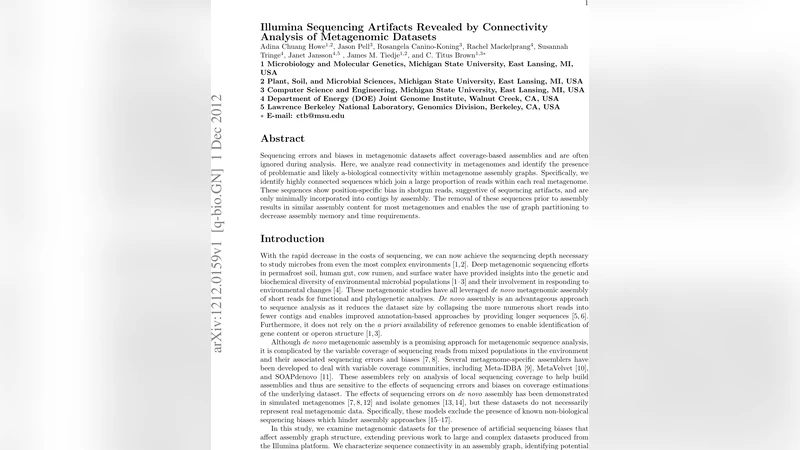 Illumina Sequencing Artifacts Revealed by Connectivity Analysis of   Metagenomic Datasets