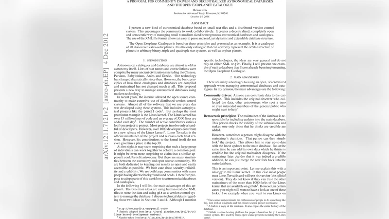 A proposal for community driven and decentralized astronomical databases   and the Open Exoplanet Catalogue