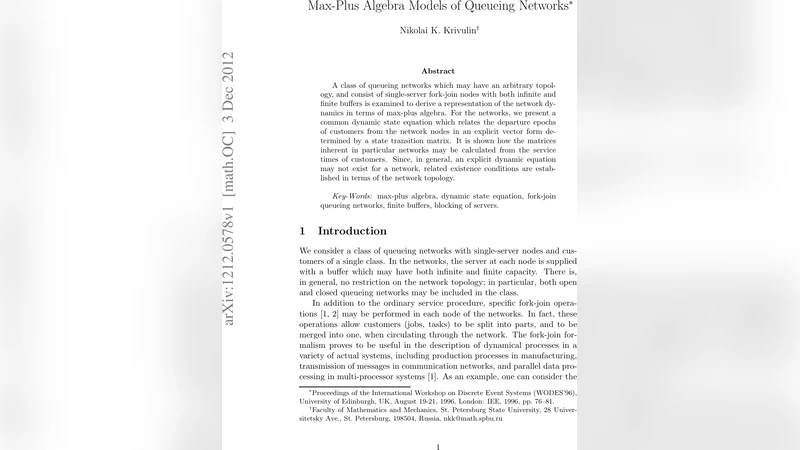 Max-plus algebra models of queueing networks