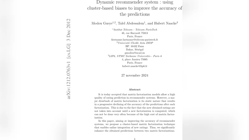 Dynamic recommender system : using cluster-based biases to improve the   accuracy of the predictions