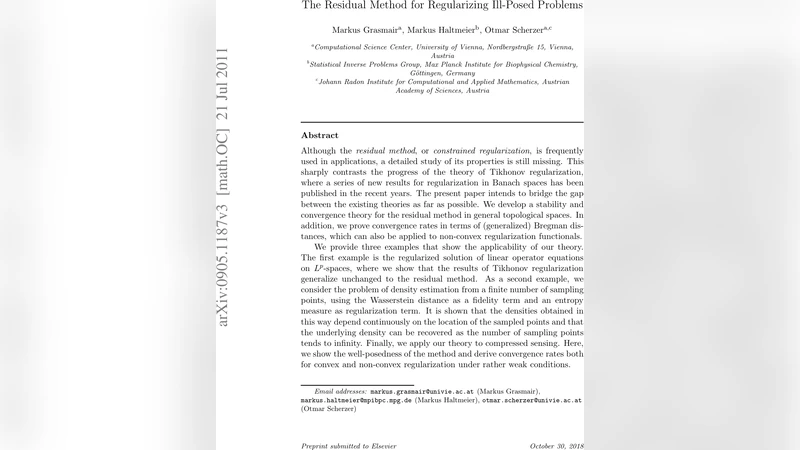 The Residual Method for Regularizing Ill-Posed Problems