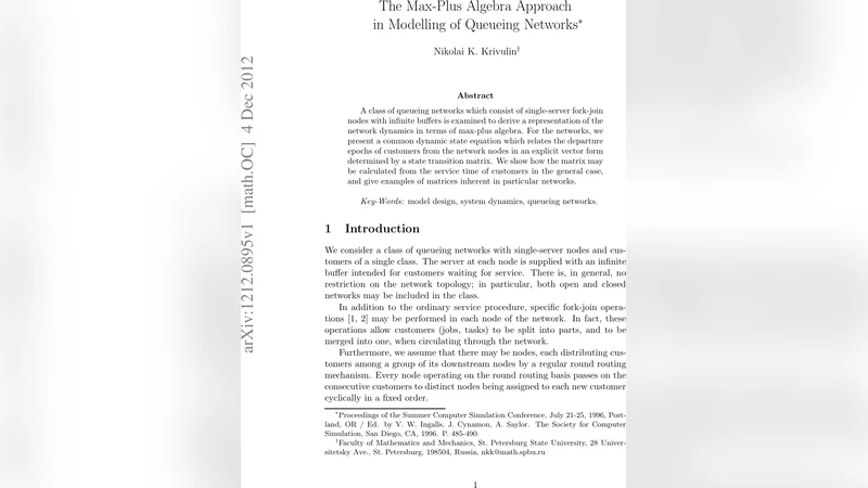 The max-plus algebra approach in modelling of queueing networks