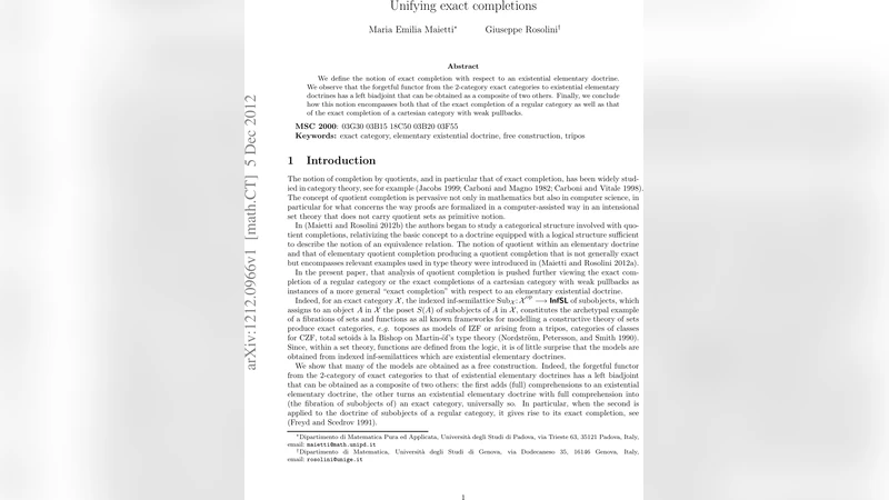 Unifying exact completions