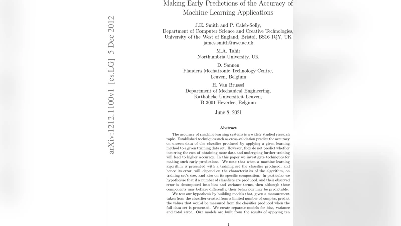 Making Early Predictions of the Accuracy of Machine Learning   Applications