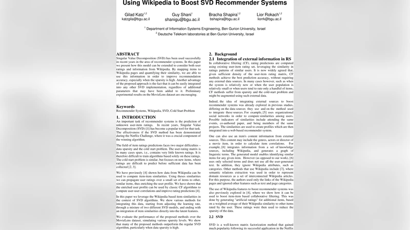 Using Wikipedia to Boost SVD Recommender Systems