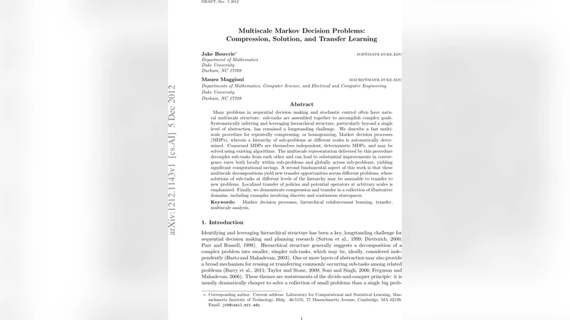 Multiscale Markov Decision Problems: Compression, Solution, and Transfer   Learning