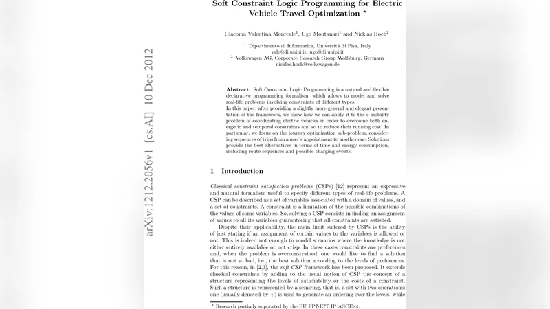 Soft Constraint Logic Programming for Electric Vehicle Travel   Optimization