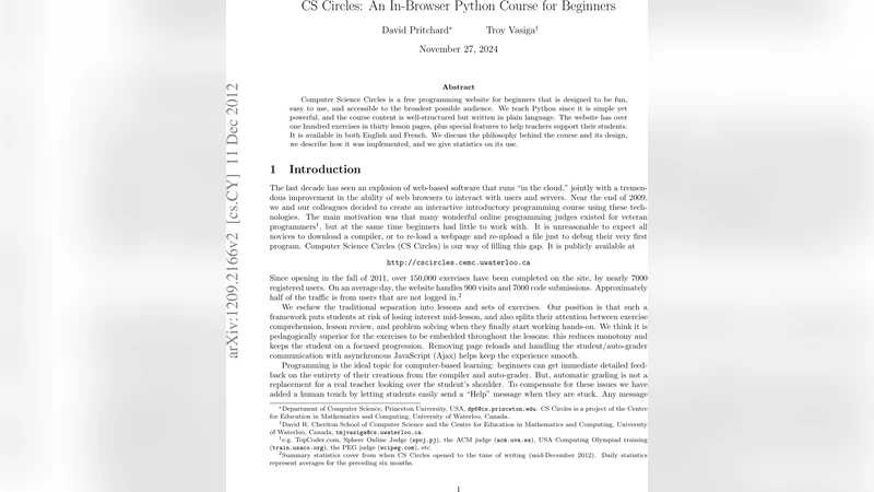 CS Circles: An In-Browser Python Course for Beginners