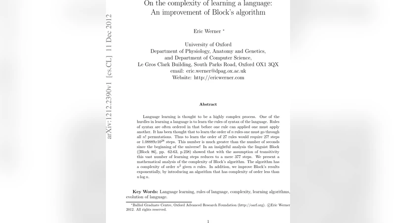 On the complexity of learning a language: An improvement of Blocks   algorithm