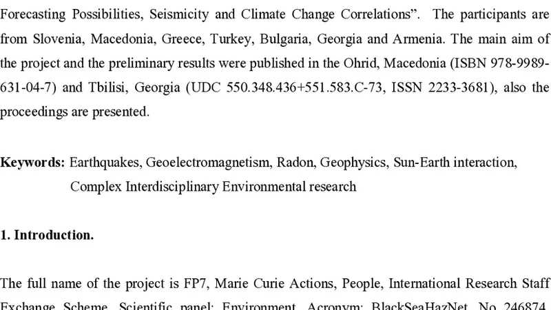 On the FP7 BlackSeaHazNet project and its possible application for   harmonic existence of the region