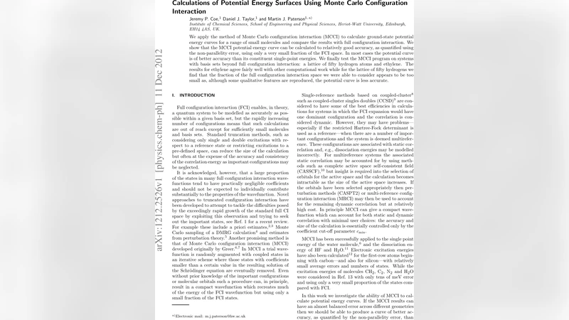 Calculations of Potential Energy Surfaces Using Monte Carlo   Configuration Interaction