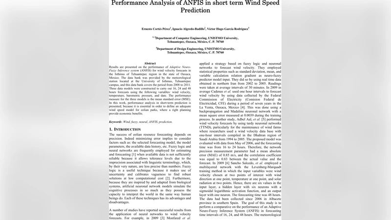 Performance Analysis of ANFIS in short term Wind Speed Prediction