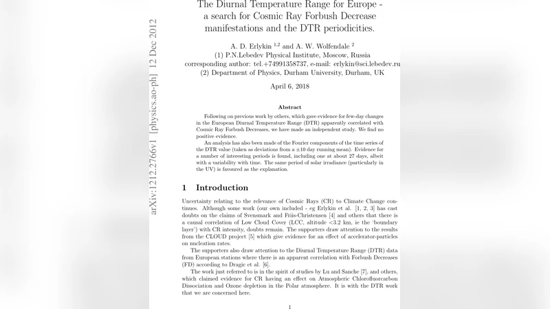 The Diurnal Temperature Range for Europe - a Search for Cosmic Ray   Forbush Decrease manifestations and the DTR periodicities