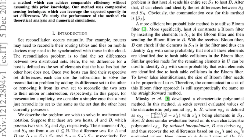Reducing Reconciliation Communication Cost with Compressed Sensing