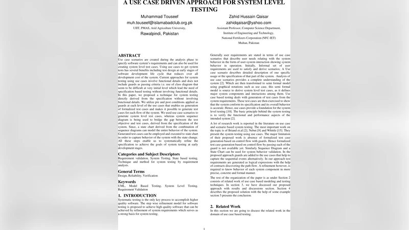 A use case driven approach for system level testing