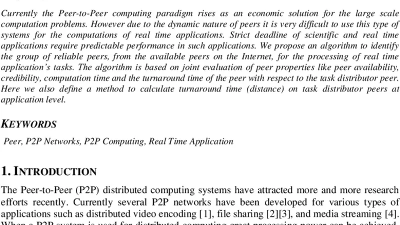 Identification of efficient peers in P2P computing system for real time   applications