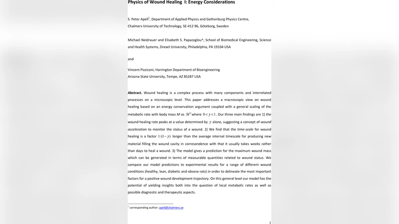 Physics of Wound Healing I: Energy Considerations