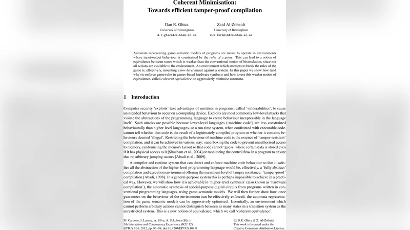 Coherent Minimisation: Towards efficient tamper-proof compilation