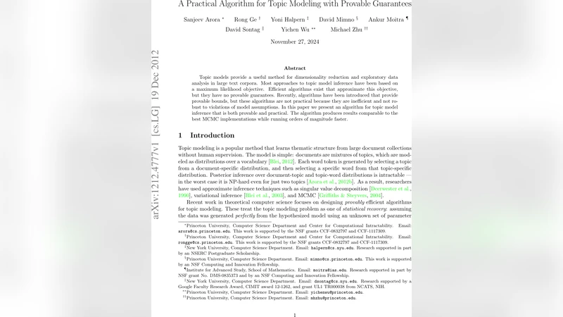 A Practical Algorithm for Topic Modeling with Provable Guarantees