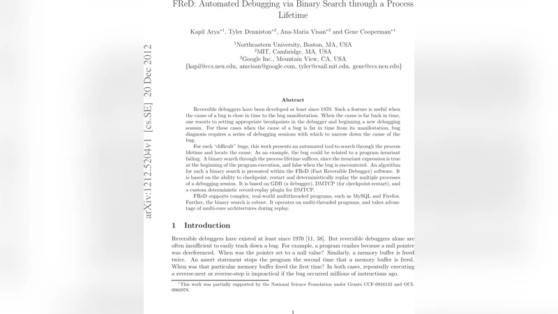 FReD: Automated Debugging via Binary Search through a Process Lifetime