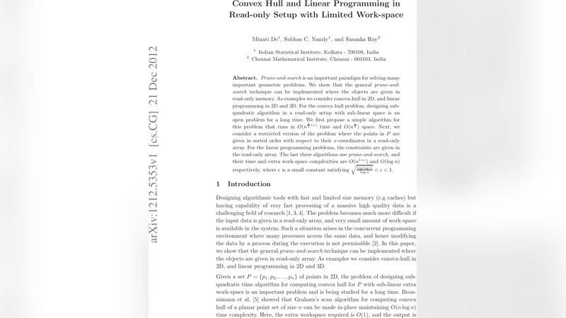 Convex Hull and Linear Programming in Read-only Setup with Limited   Work-space