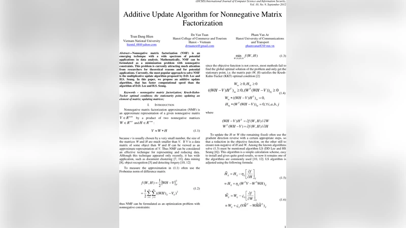 Additive Update Algorithm for Nonnegative Matrix Factorization