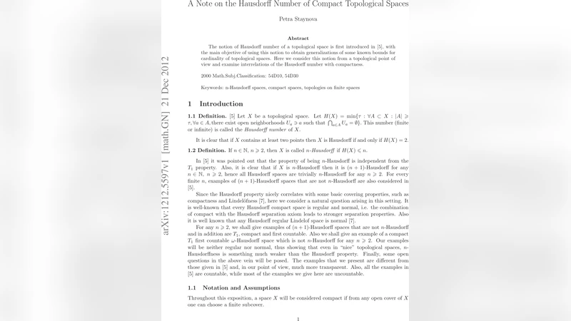 A Note on the Hausdorff Number of Compact Topological Spaces