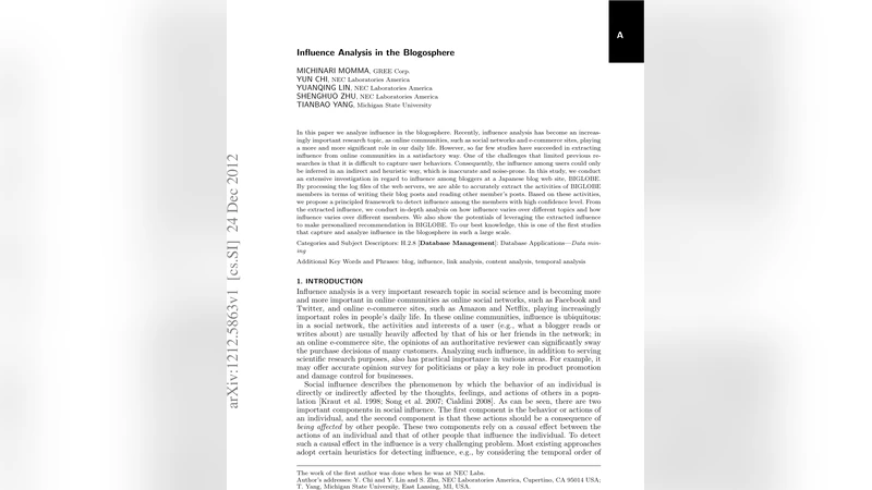 Influence Analysis in the Blogosphere