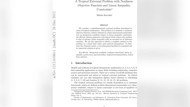 A tropical extremal problem with nonlinear objective function and linear   inequality constraints